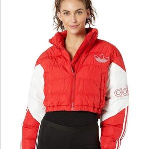 Red Adidas Cropped Puffer Jacket